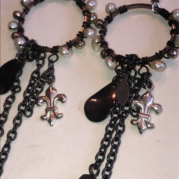 Elegant Silver Tone and Black Boho Dangle Earrings - Picture 4 of 5